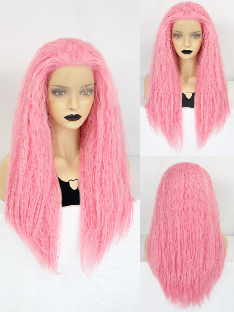 13*3 Curly Pink Synthetic Lace Front Wig | G1808606 - Anogol