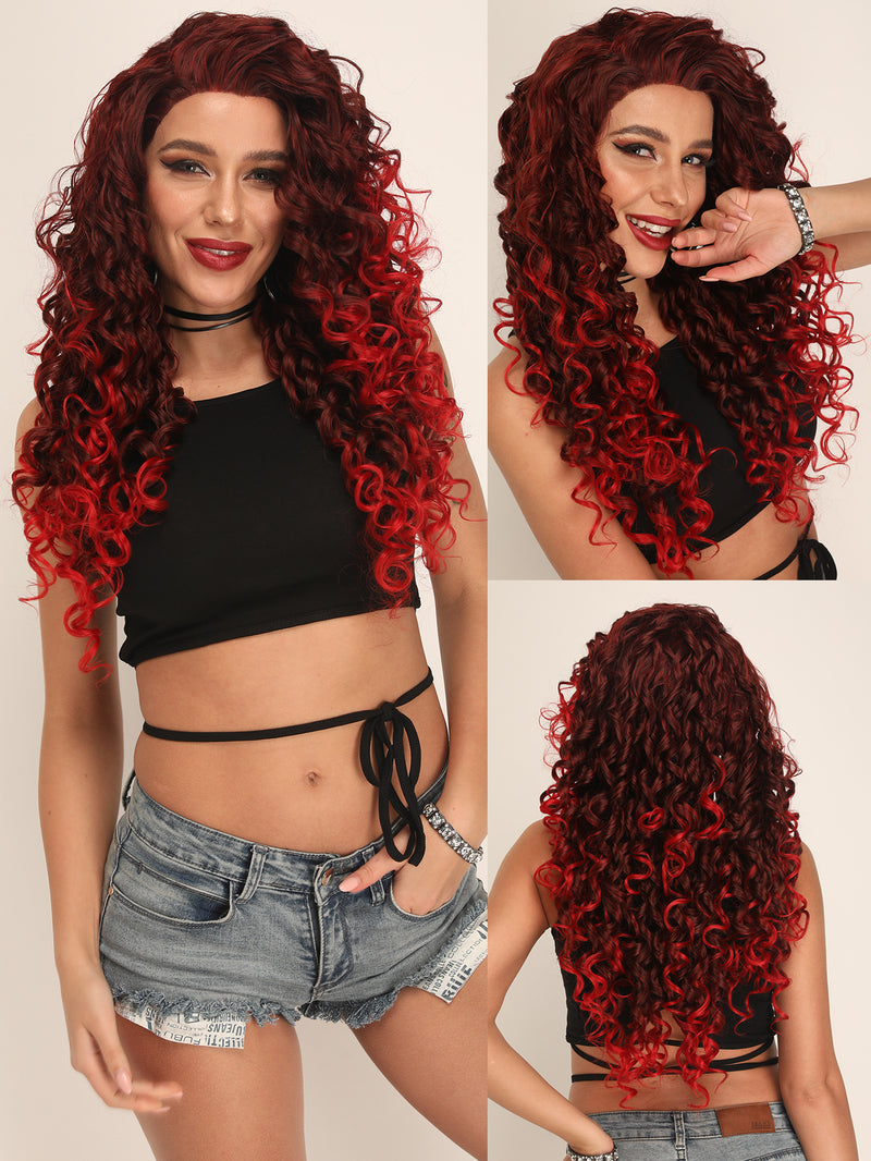 Ombre Red Curly Synthetic Lace Front Wigs for Women | G1611075 - Anogol