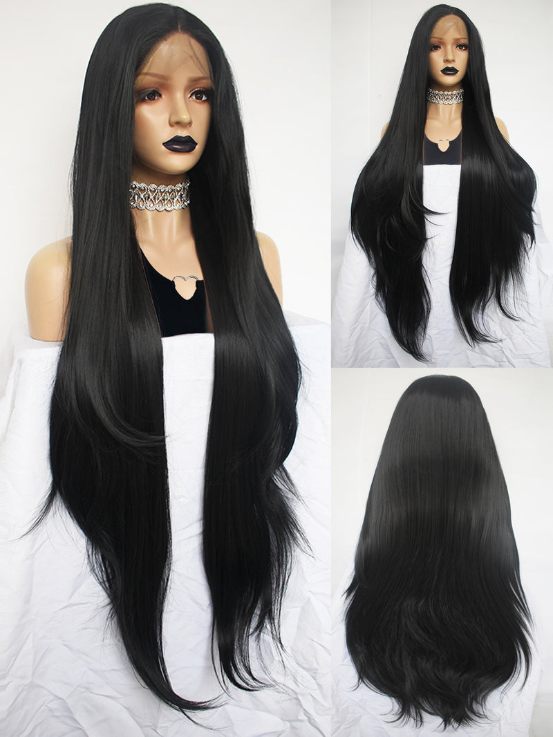 13*1 T Shape Long Wavy Black Lace Front Wig | G1707328C - Anogol