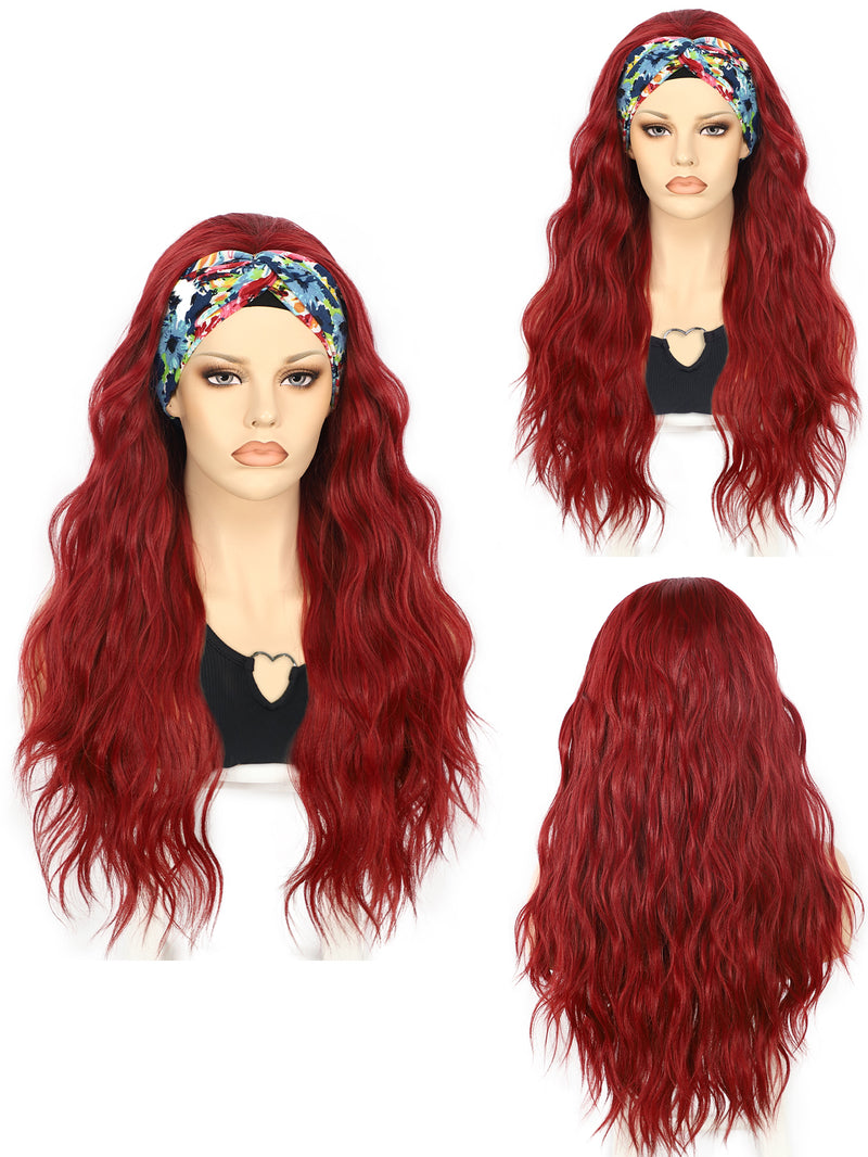 26 inch Glueless Red Wavy Headband Wigs for Women | DM203617 - Anogol