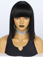 13 inch Short Black Bob Synthetic Wigs with Bangs | FU2031733 - Anogol