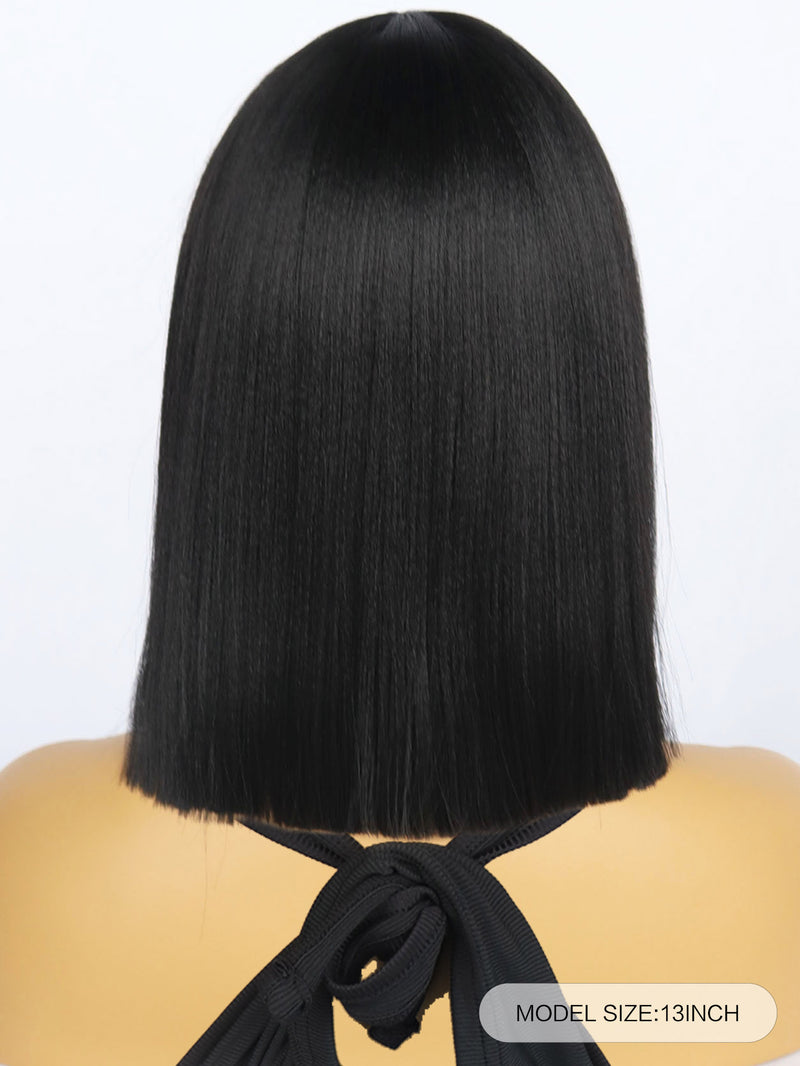 13 inch Short Black Bob Synthetic Wigs with Bangs | FU2031733 - Anogol