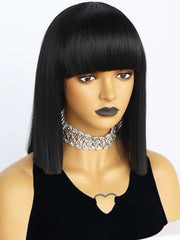 13 inch Short Black Bob Synthetic Wigs with Bangs | FU2031733 - Anogol